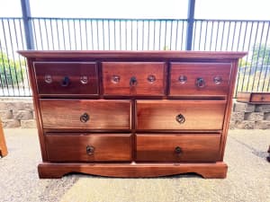Good condition rustic solid wood chest 7 drawers metal runners