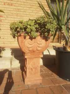 Ornate Pottery Planter on Stand
