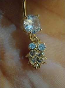 Gold owl belly button ring 