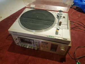 Retro sony cassette and record turntable