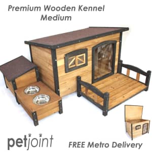 Flat Roof Medium Pet Kennel Window & Curtains Cat Dog Puppy House