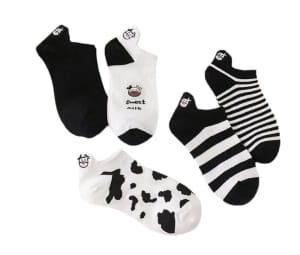 5 Pairs Womens Socks Lovely Cow Pattern Short Socks NEW