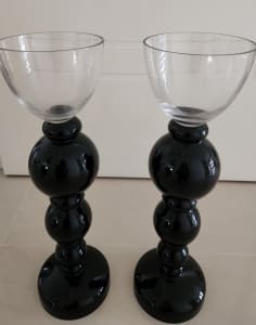 Decortive black and clear glass candle holders