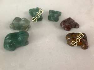 Jasper and Aventurine Gemstone Frogs, $10 each. About 4cm long