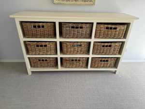 Wood and cane basket storage