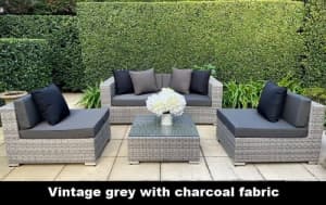 Wicker outdoor sofa lounge setting,5 configurations,vintage grey