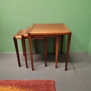 Set of 3 Teak side tables by John Duffecy, fully restored, 