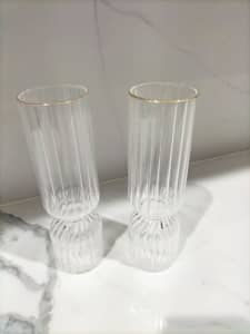 (NEW) Pair of Handmade Ribbed Glass Vase