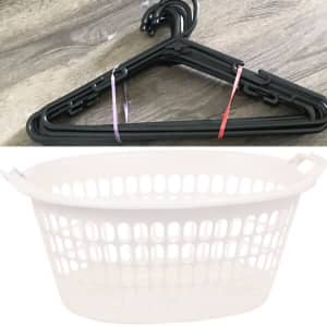 10 pcs clothes hangers and laundry bucket