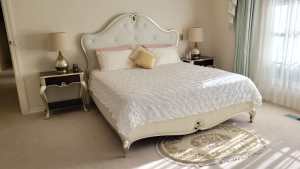Bedroom set of 4 pieces, Leather decorated K size bed incl mattress