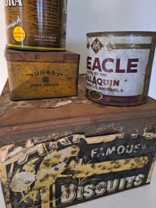 Vintage history tins, Arnotts famous biscuit tin and others. 