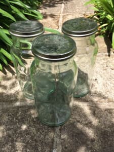 Very Large #65 Green Fowlers Vacola Jars w Stainless Steel Lids
