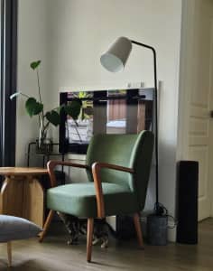 Darcy Upholstered Armchair & Salem Floor Lamp