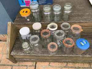 Bulk lot of glass & plastic storage jars