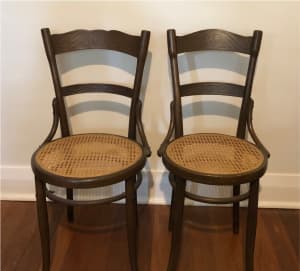 Two bentwood rattan antique seating chairs