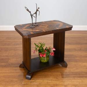 Vintage Art Deco Side Table / Console – Marquetry Top - Bow Sides