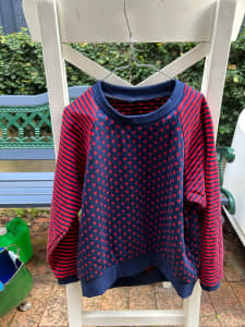Unique Pattern Raglan Long Sleeve T-shirt with Polka Dot and Stripe