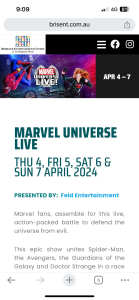 2 front row tickets to Marvel Universe, 2pm April the 6th April