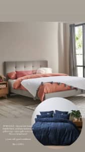 Queen bed frame, mattress & quilt cover set