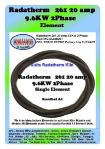 Radatherm   261 20 amp 9.6KW 2 Phase Kiln Element