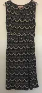 DIANA FERRARI BLACK/CREAM LACE PATTERN WAISTED FULLY LINED MID DRESS S