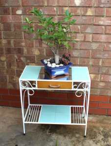 Vintage Wrought Iron & Mirror Side Table