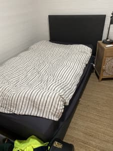 King single bed, mattress and bed base, plus electric blanket.