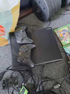 Xbox one with 2 controllers, multiple games, headset and guitar hero 