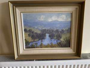 Framed oil painting’THE KIEWA RIVER..J.Colin Angus.REDUCED.$150.