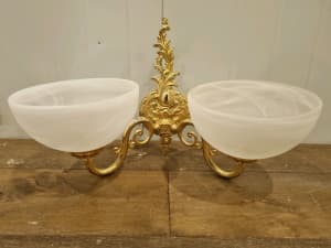 2 x Glass and Gold Metal Wall Sconce Lights