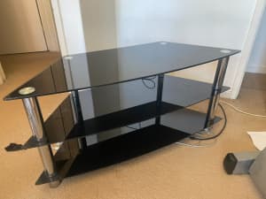 Corner Glass and Chrome TV Stand