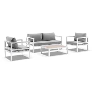 New Outdoor Furniture 2 1 1 Coffee Table All in White Aluminium