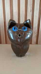 SOLD Vintage Schaer Australia Pottery Cat Figure With Blue Eyes