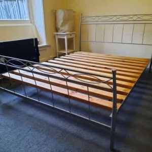 Bed, Queen size, elegant silver steel - could deliver