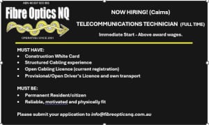 Seeking: 1x Telecommunications Technician & 2x Trainee Technicians