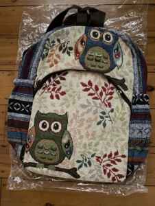 Backpack- Small - Hand embroidery Owl Backpack