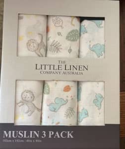 NEW! The Little Linen Company Muslin 3 Pack 102cm x 102cm - Safari
