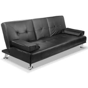 Artiss 3 Seater PU Leather Sofa Bed - Black...