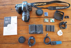 Olympus E30 with 14-42 lens and accessories