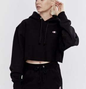 Champion Ladies Cropped Hoodie - Black - XS - Excellent Condition