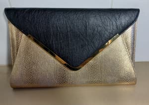 Colette Party/Evening/Envelope Pouch Clutch, Black and Gold
