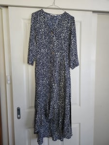NEW St Frock blue and white print dress - size 8