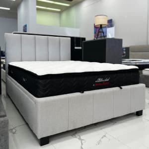 ALL ON SALE! Sophie Grey Boucle Gas Lift Storage Bed Frame Q$590 K$650