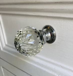 6 Early Settler Glass Knobs, Multifaceted, Chrome Accents RRP $95