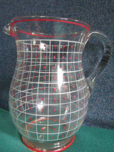 Fine Glass Water Jug Vintage Retro Polka Dot Bar Juice Decor Kitchen