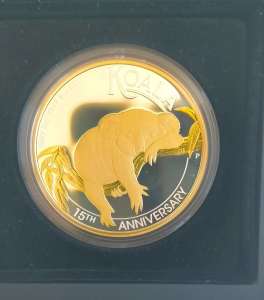 Australian Koala 15th Anniversary 2022 3oz Silver Proof Gilded Coin