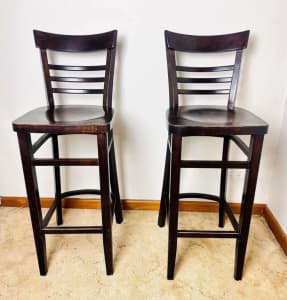Kitchen Bar Stools with Back Rest Cafe Style Solid Wood Stools x 2