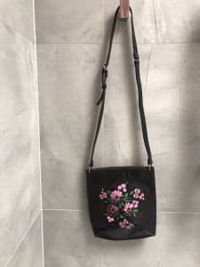 Floral Chocolate Vintage Leather Handbag for sale. Made in Greece