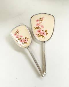 Vintage Dressing Table Floral Filigree Vanity Set of Comb & Mirror