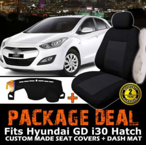 Hyundai i30 GD Hatch CUSTOM SEAT COVERS F+R + DASH MAT Combo
